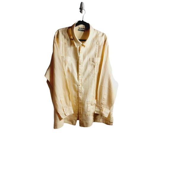 Cubavera Shirt Linen Men's 3XL Long Sleeve Button Down Creamy Yellow - Picture 2 of 11